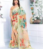 Multicolor printed linen saree with blouse