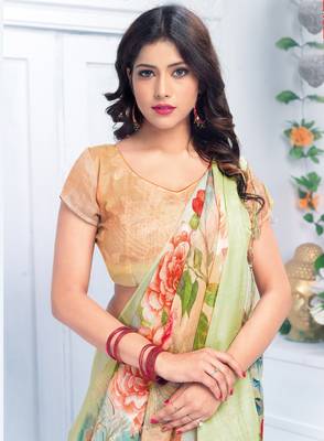 Multicolor printed linen saree with blouse 2