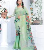 Multicolor printed linen saree with blouse
