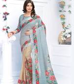 Grey printed linen saree with blouse