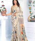 Multicolor printed linen saree with blouse