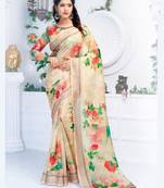Multicolor printed linen saree with blouse