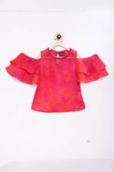 Pink printed georgette kids-tops