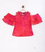 Pink printed georgette kids-tops