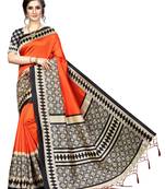 Orange printed art silk saree with blouse