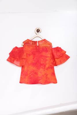 Orange printed georgette kids-tops 2