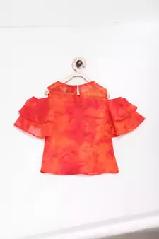 Orange printed georgette kids-tops