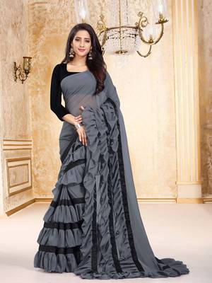 Grey Plain Georgette Saree With Blouse 1
