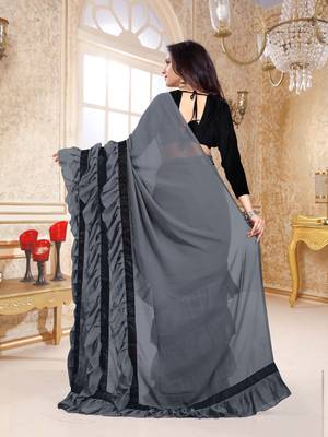 Grey Plain Georgette Saree With Blouse 3