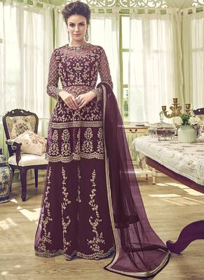 Wine Embroidered Net Salwar 1