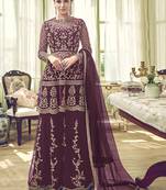 Wine Embroidered Net Salwar