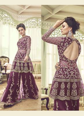 Wine Embroidered Net Salwar 2