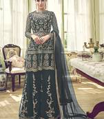 Dark-Grey Embroidered Net Salwar