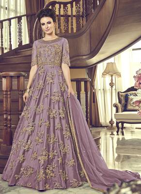 Light-violet embroidered net salwar 1