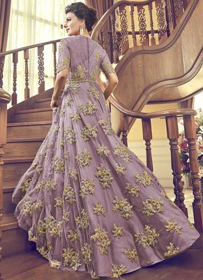Light-violet embroidered net salwar 2