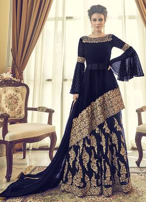 Navy-Blue Embroidered Georgette Salwar 1
