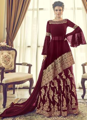 Maroon Embroidered Georgette Salwar 1
