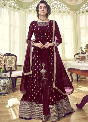 Dark-Maroon Embroidered Georgette Salwar 1