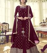 Dark-Maroon Embroidered Georgette Salwar