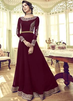 Dark-Maroon Embroidered Georgette Salwar 2