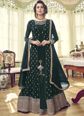 Dark-Green Embroidered Georgette Salwar 1