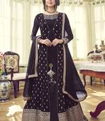 Dark-Wine Embroidered Georgette Salwar