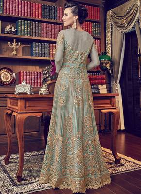 Turquoise embroidered net salwar 2