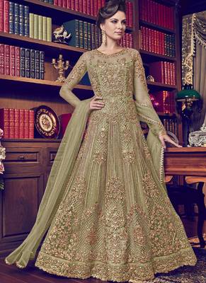 Olive Embroidered Net Salwar 1