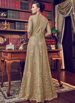 Olive Embroidered Net Salwar 2