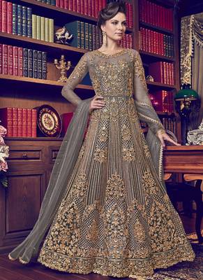 Dark-grey embroidered net salwar 1
