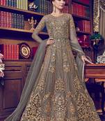 Dark-grey embroidered net salwar