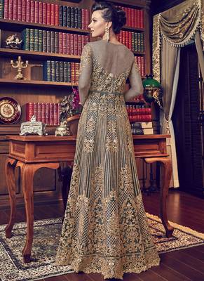 Dark-grey embroidered net salwar 2