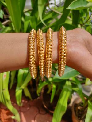 Gold Plated White Beaded Bangles Set Of 4 2
