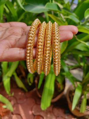 Gold Plated White Beaded Bangles Set Of 4 4