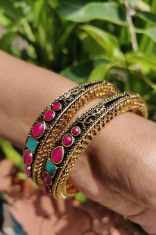 Gold   Meenakari Bangles Set Of 2