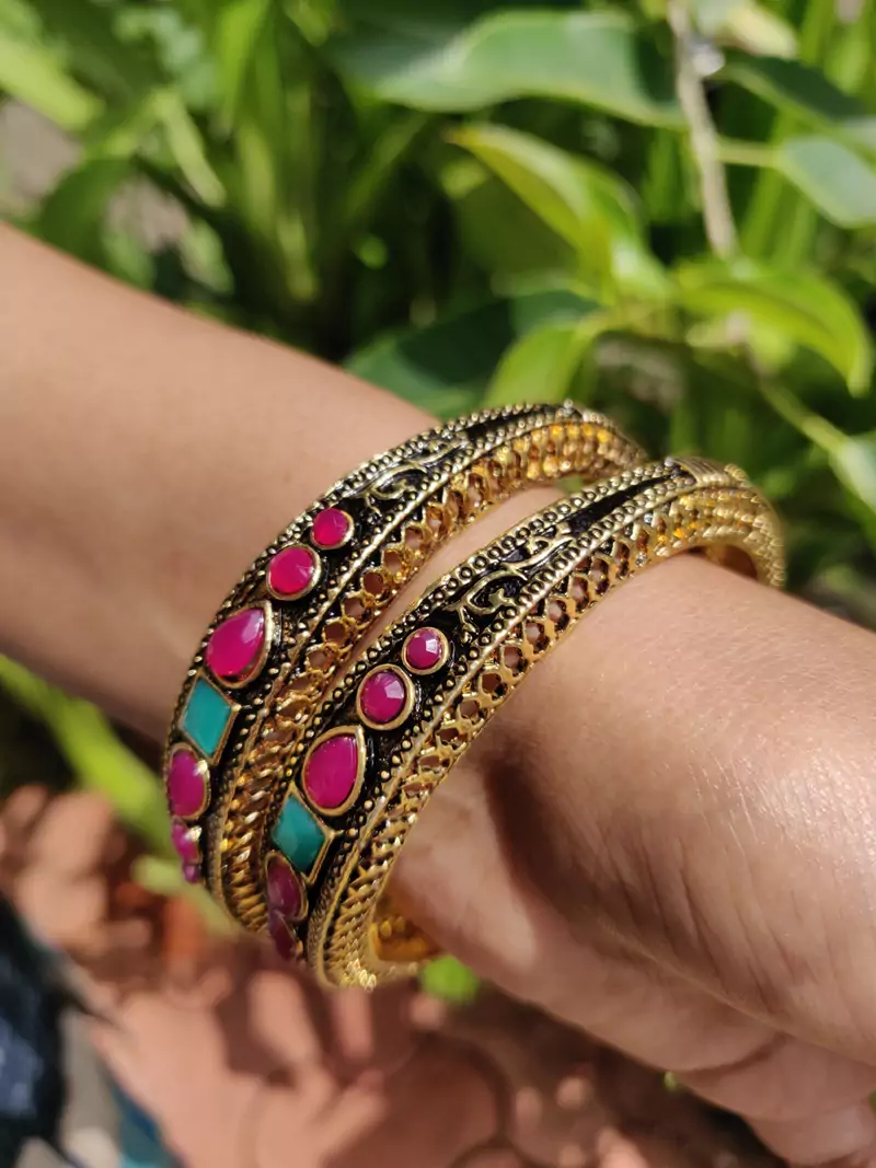 Gold   Meenakari Bangles Set Of 2
