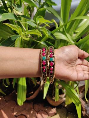 Gold   Meenakari Bangles Set Of 2 3