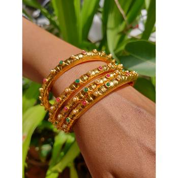 Gold Plated Beaded Bangles Set Of 4 2
