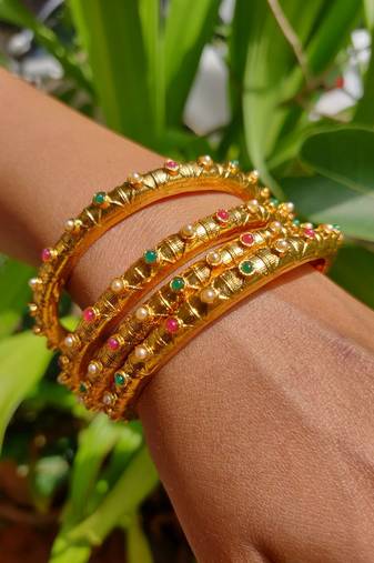 Gold Plated Beaded Bangles Set Of 4