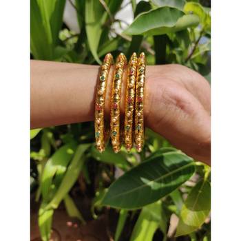Gold Plated Beaded Bangles Set Of 4 1