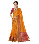Orange woven cotton  saree with blouse
