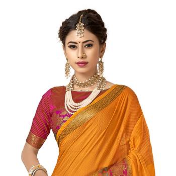 Orange woven cotton  saree with blouse 2