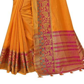 Orange woven cotton  saree with blouse 3