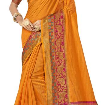Orange woven cotton  saree with blouse 4
