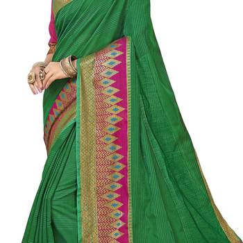 Green woven cotton  saree with blouse 4