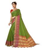 Green woven cotton  saree with blouse