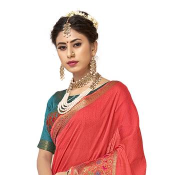 Peach woven cotton  saree with blouse 2