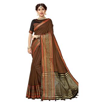 Brown woven cotton  saree with blouse 1