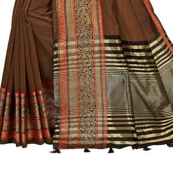 Brown woven cotton  saree with blouse 3