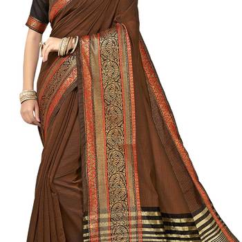 Brown woven cotton  saree with blouse 4